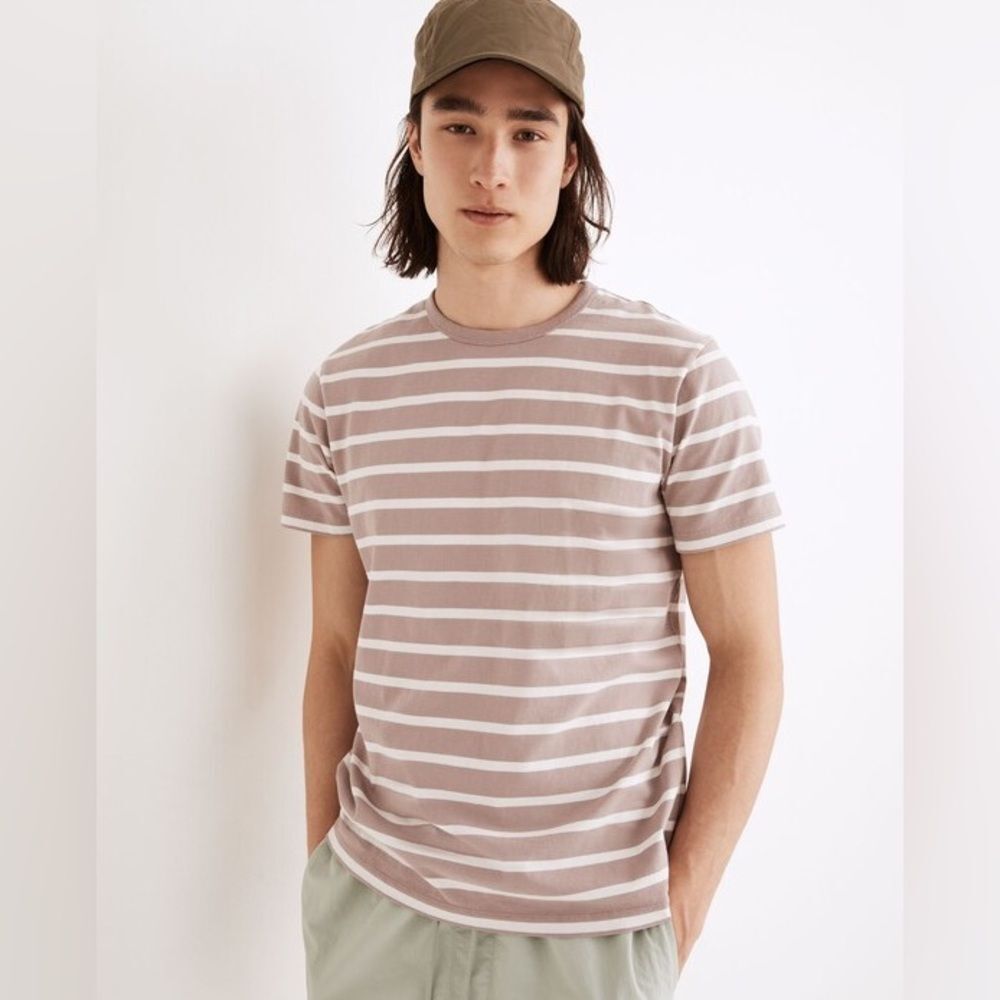 Madewell Beige Stripe  Allday Crewneck Tee In Fayette Stripe Size Large NWT